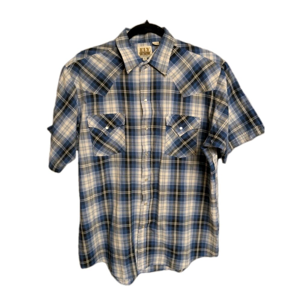 Vintage Ely Cattleman Pearl Snap Shirt Men's Large Plaid Short Sleeve Western